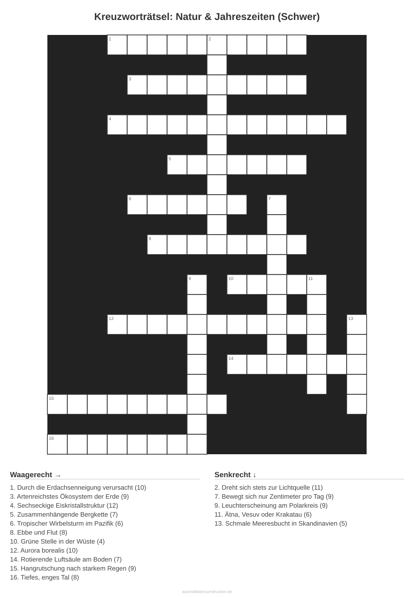 Kreuzworträtsel Kreuzworträtsel: Natur & Jahreszeiten (Schwer) aus der Kategorie Natur - kostenlos ausdrucken