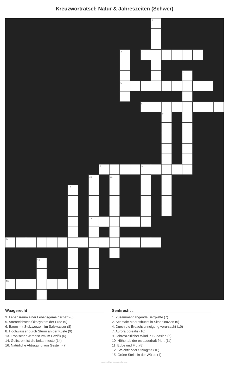 Kreuzworträtsel Kreuzworträtsel: Natur & Jahreszeiten (Schwer) aus der Kategorie Natur - kostenlos ausdrucken