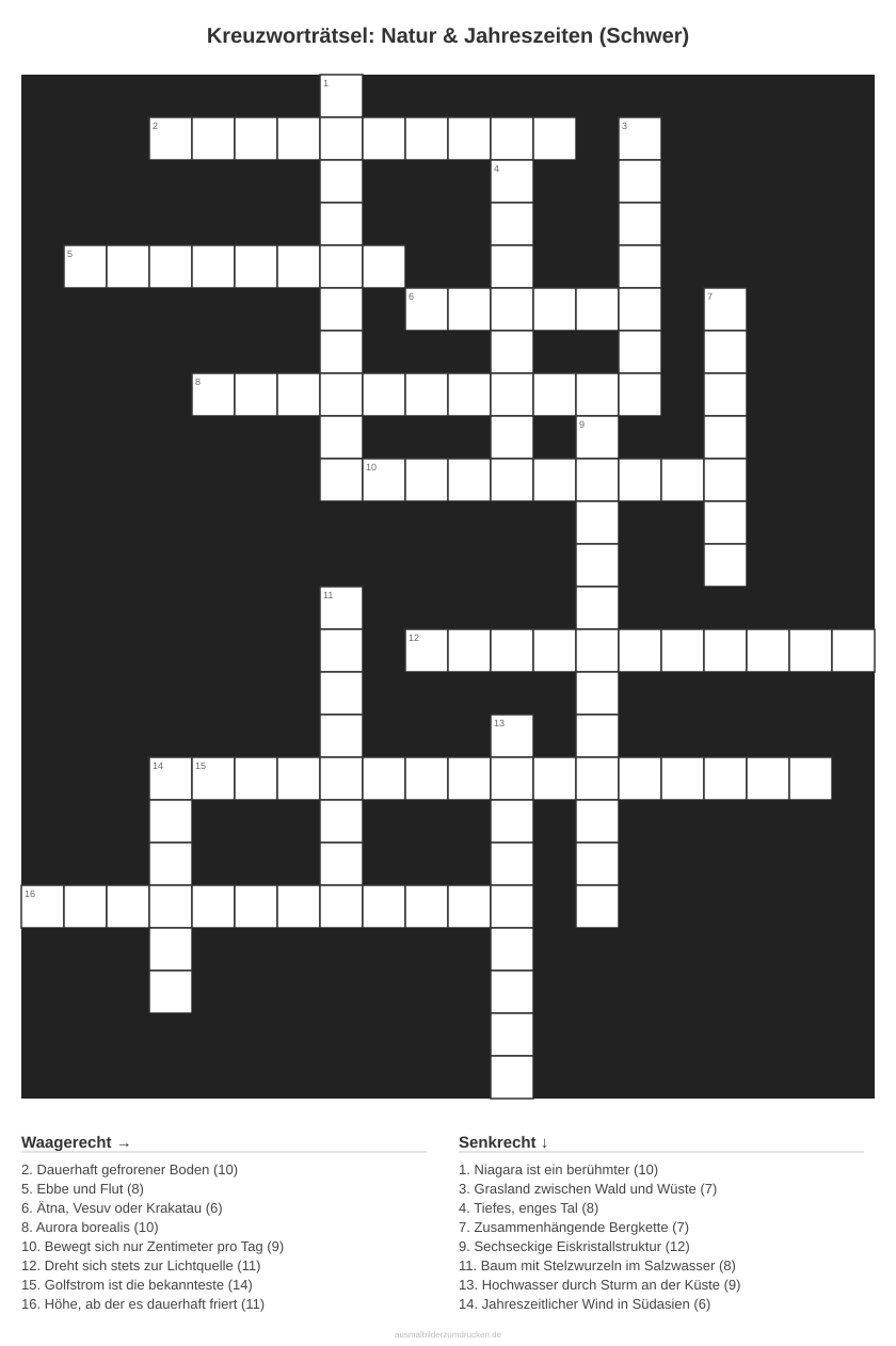 Kreuzworträtsel Kreuzworträtsel: Natur & Jahreszeiten (Schwer) aus der Kategorie Natur - kostenlos ausdrucken