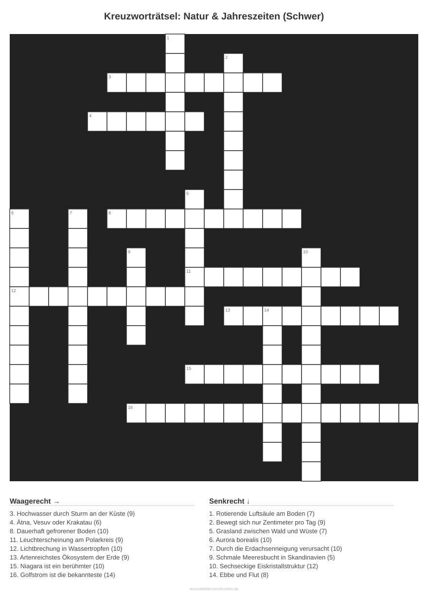 Kreuzworträtsel Kreuzworträtsel: Natur & Jahreszeiten (Schwer) aus der Kategorie Natur - kostenlos ausdrucken