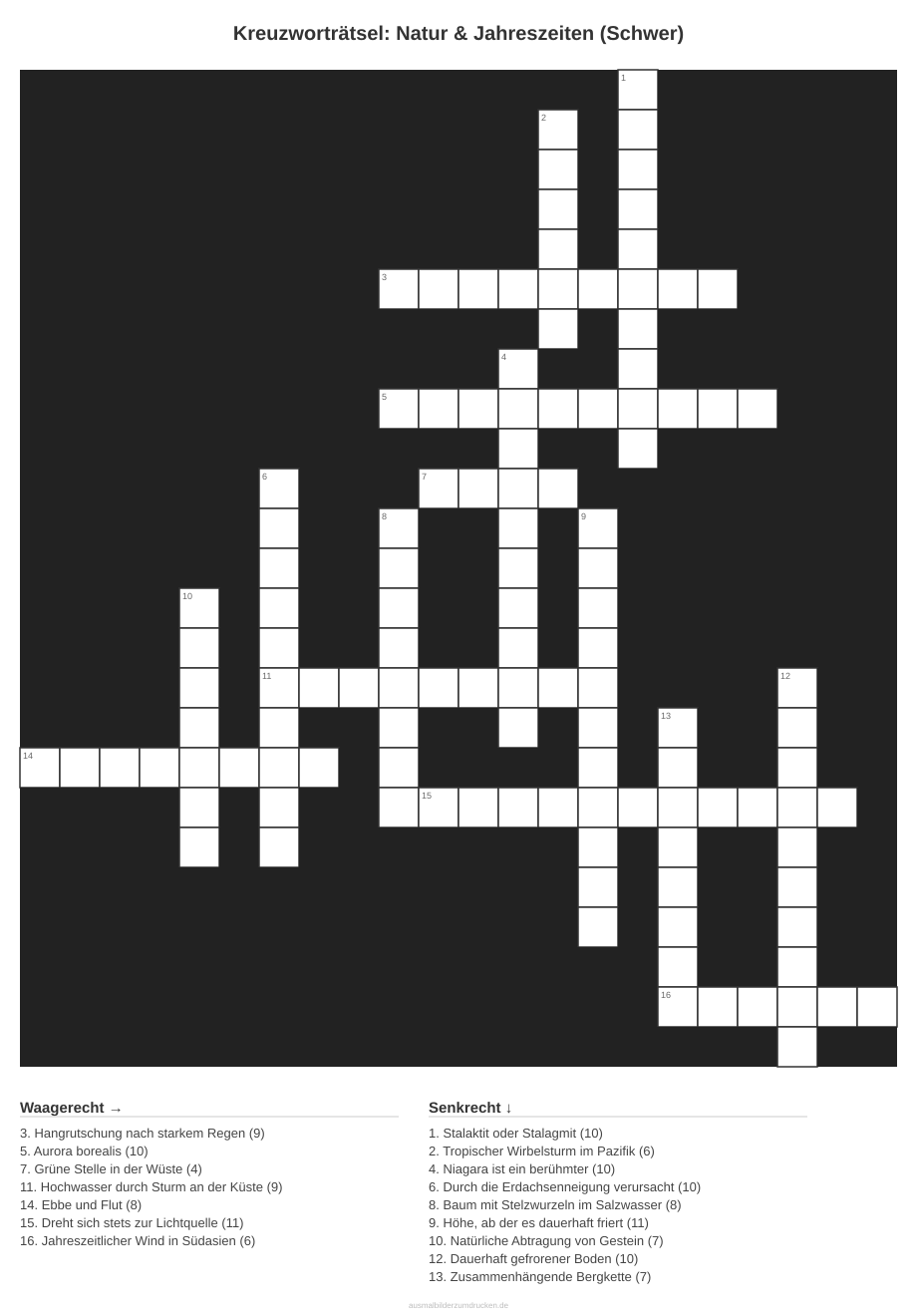 Kreuzworträtsel Kreuzworträtsel: Natur & Jahreszeiten (Schwer) aus der Kategorie Natur - kostenlos ausdrucken