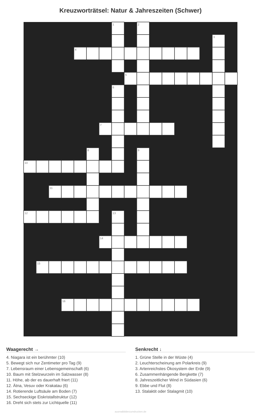Kreuzworträtsel Kreuzworträtsel: Natur & Jahreszeiten (Schwer) aus der Kategorie Natur - kostenlos ausdrucken