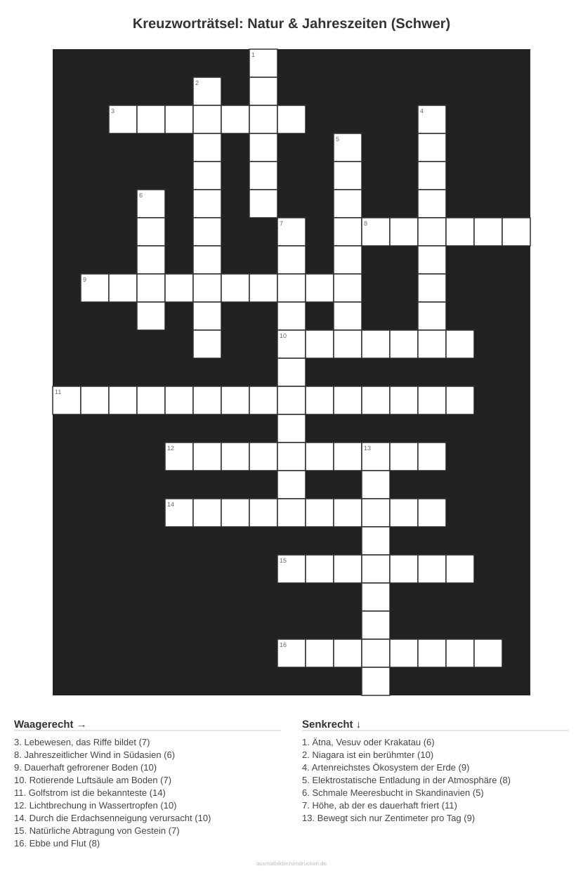 Kreuzworträtsel Kreuzworträtsel: Natur & Jahreszeiten (Schwer) aus der Kategorie Natur - kostenlos ausdrucken