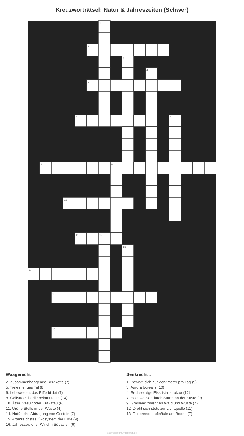 Kreuzworträtsel Kreuzworträtsel: Natur & Jahreszeiten (Schwer) aus der Kategorie Natur - kostenlos ausdrucken