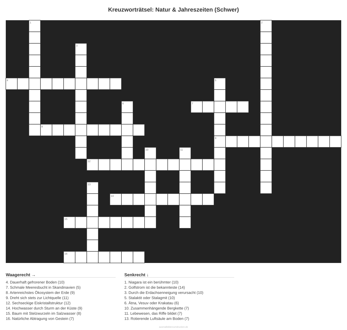Kreuzworträtsel Kreuzworträtsel: Natur & Jahreszeiten (Schwer) aus der Kategorie Natur - kostenlos ausdrucken