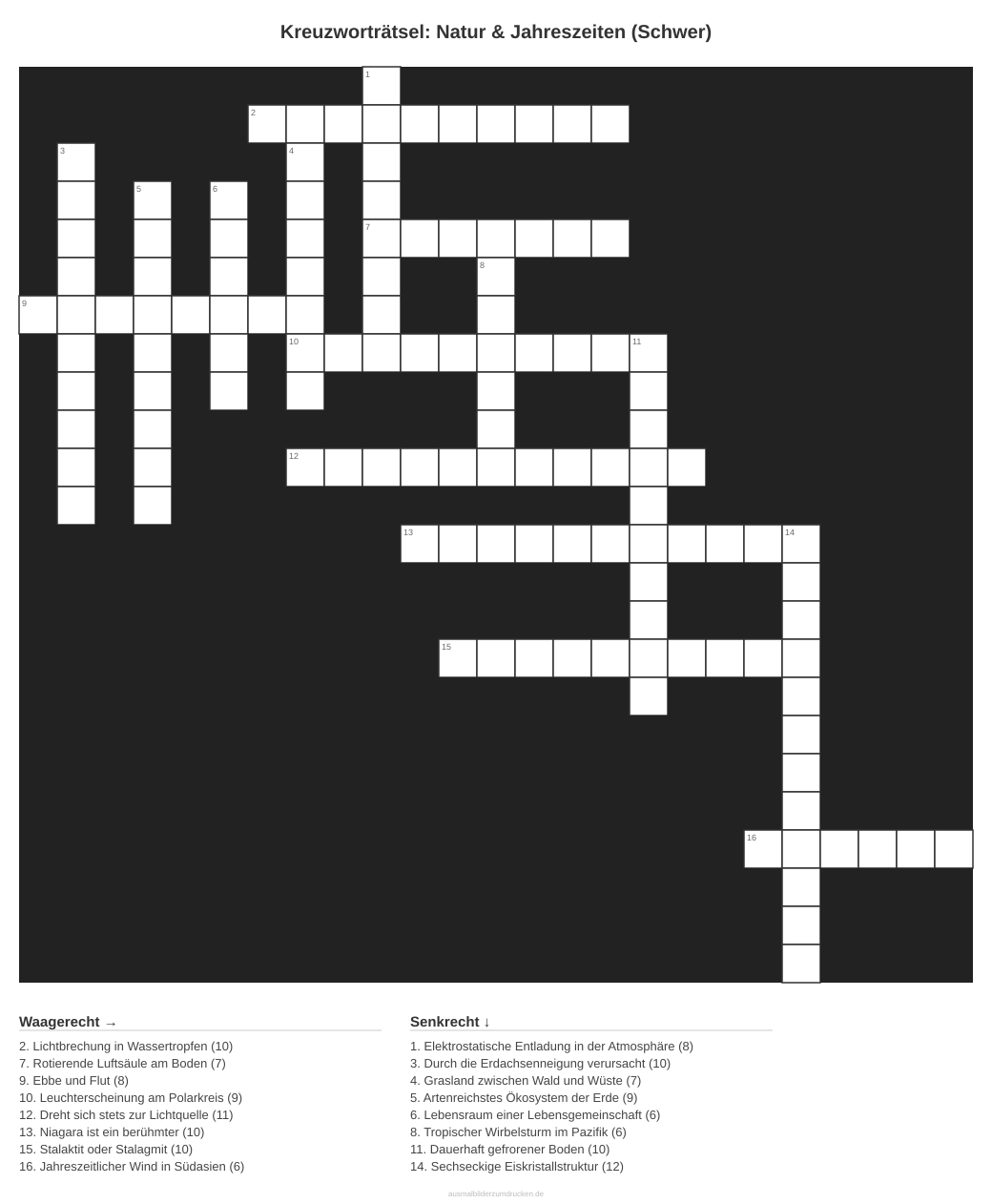 Kreuzworträtsel Kreuzworträtsel: Natur & Jahreszeiten (Schwer) aus der Kategorie Natur - kostenlos ausdrucken