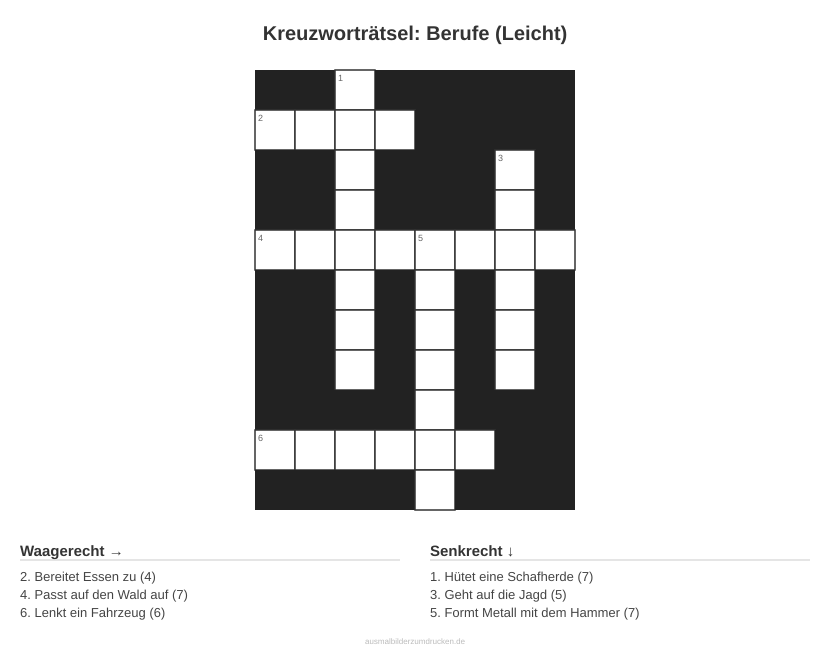 Kreuzworträtsel Kreuzworträtsel: Berufe (Leicht) aus der Kategorie Berufe - kostenlos ausdrucken