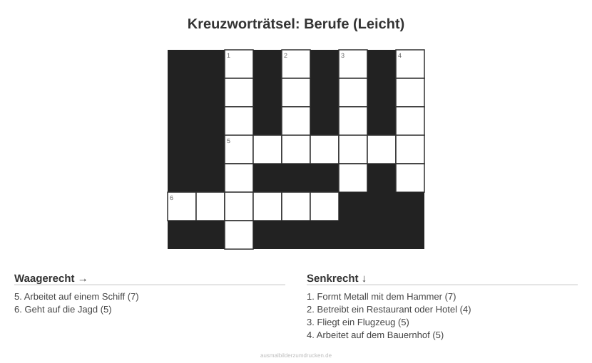 Kreuzworträtsel Kreuzworträtsel: Berufe (Leicht) aus der Kategorie Berufe - kostenlos ausdrucken