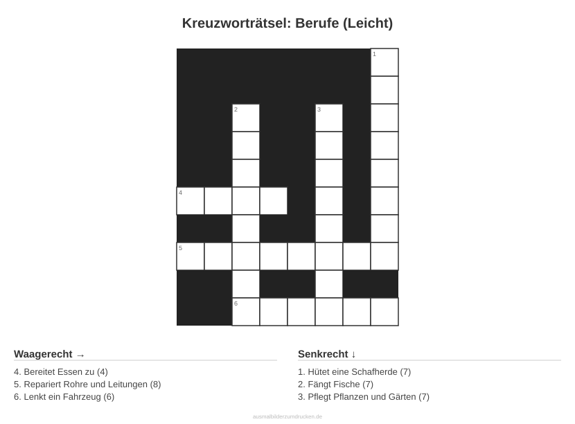 Kreuzworträtsel Kreuzworträtsel: Berufe (Leicht) aus der Kategorie Berufe - kostenlos ausdrucken