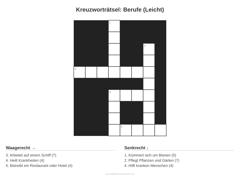 Kreuzworträtsel Kreuzworträtsel: Berufe (Leicht) aus der Kategorie Berufe - kostenlos ausdrucken
