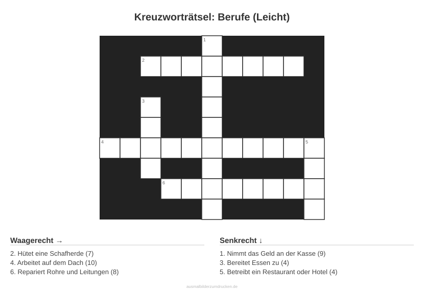 Kreuzworträtsel Kreuzworträtsel: Berufe (Leicht) aus der Kategorie Berufe - kostenlos ausdrucken