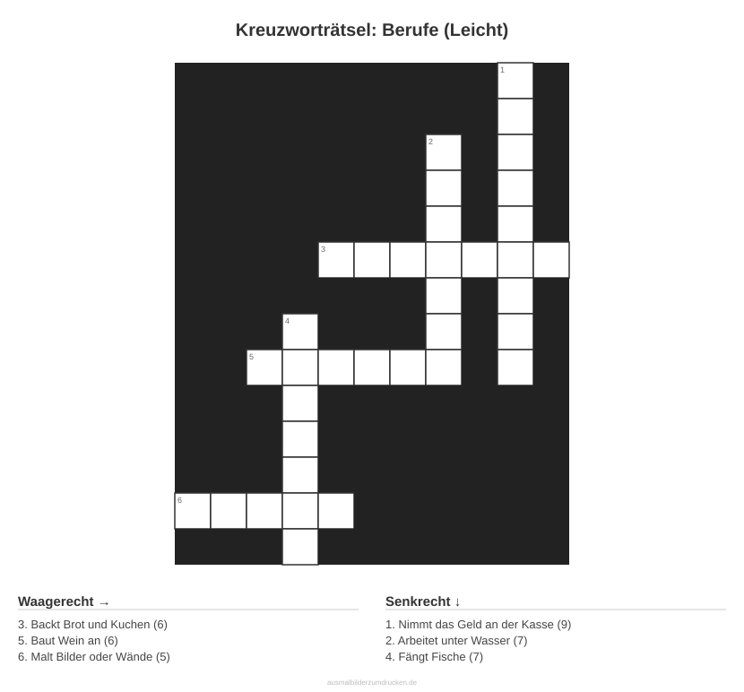 Kreuzworträtsel Kreuzworträtsel: Berufe (Leicht) aus der Kategorie Berufe - kostenlos ausdrucken