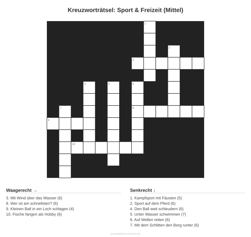 Kreuzworträtsel Kreuzworträtsel: Sport & Freizeit (Mittel) aus der Kategorie Sport - kostenlos ausdrucken