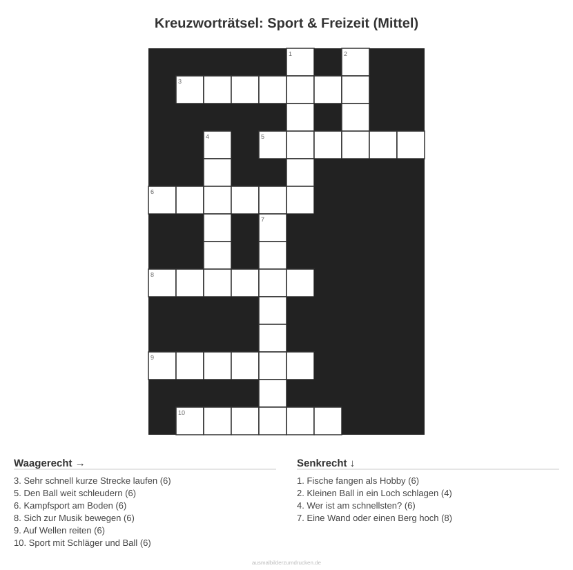 Kreuzworträtsel Kreuzworträtsel: Sport & Freizeit (Mittel) aus der Kategorie Sport - kostenlos ausdrucken