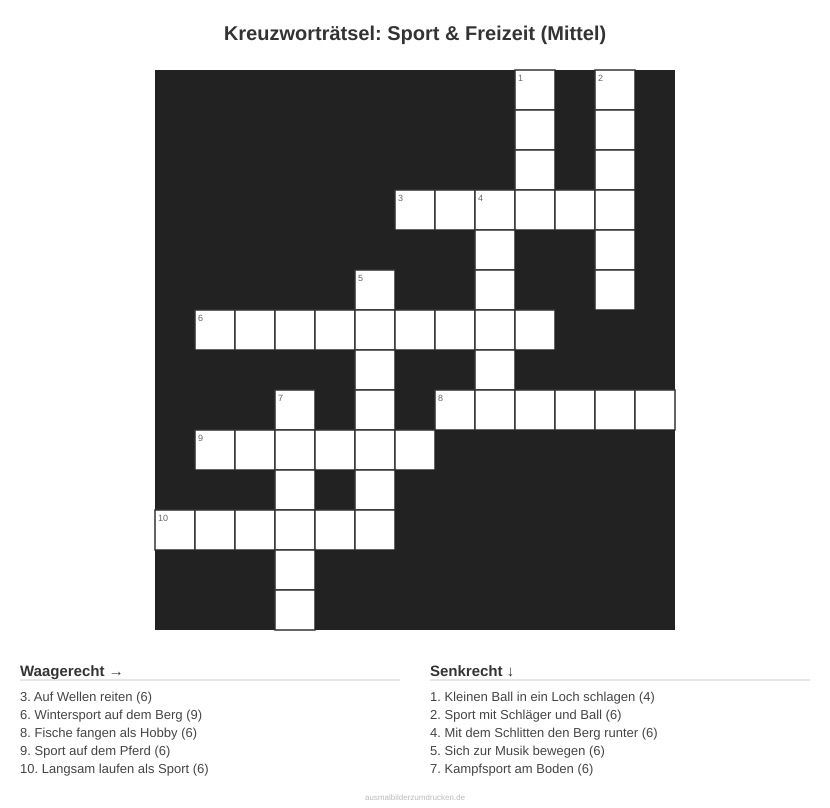 Kreuzworträtsel Kreuzworträtsel: Sport & Freizeit (Mittel) aus der Kategorie Sport - kostenlos ausdrucken