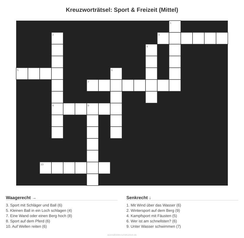 Kreuzworträtsel Kreuzworträtsel: Sport & Freizeit (Mittel) aus der Kategorie Sport - kostenlos ausdrucken