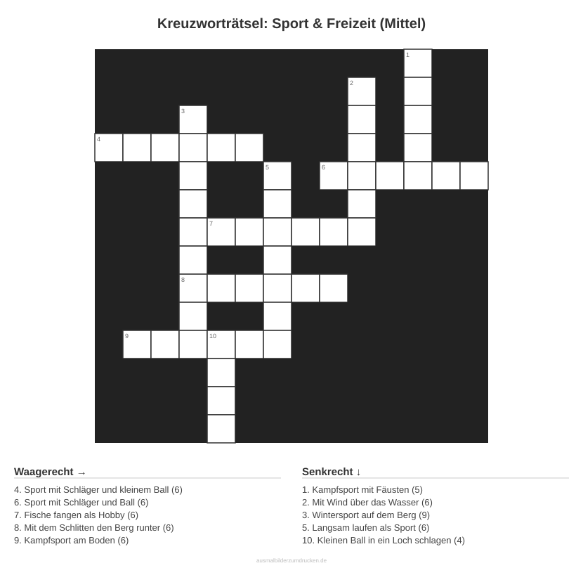 Kreuzworträtsel Kreuzworträtsel: Sport & Freizeit (Mittel) aus der Kategorie Sport - kostenlos ausdrucken