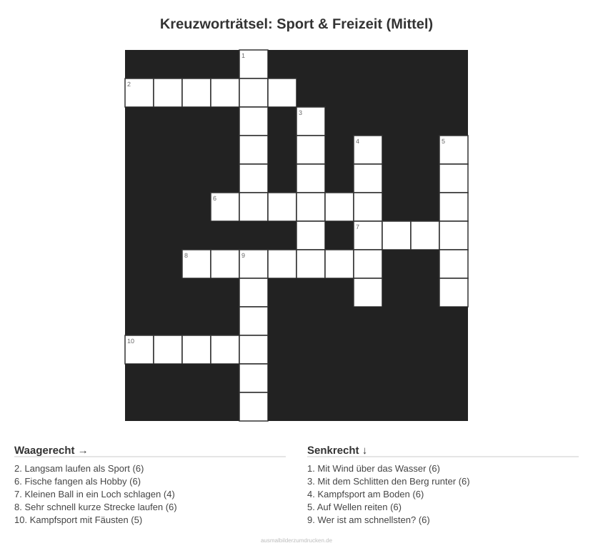 Kreuzworträtsel Kreuzworträtsel: Sport & Freizeit (Mittel) aus der Kategorie Sport - kostenlos ausdrucken