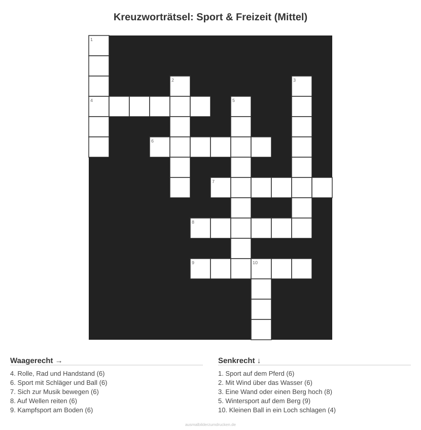Kreuzworträtsel Kreuzworträtsel: Sport & Freizeit (Mittel) aus der Kategorie Sport - kostenlos ausdrucken