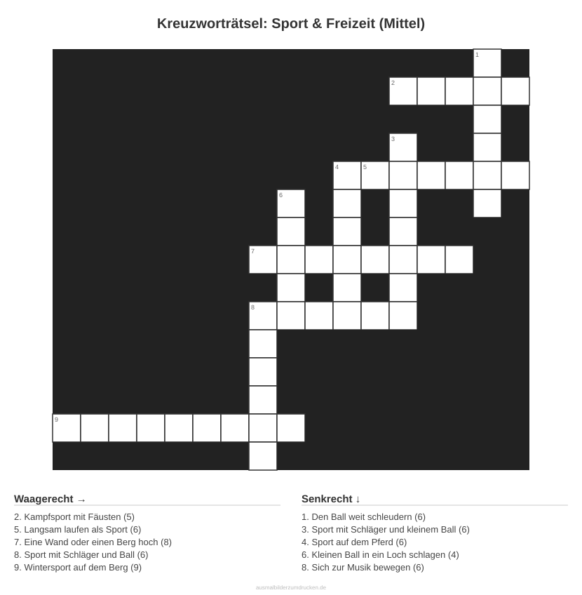 Kreuzworträtsel Kreuzworträtsel: Sport & Freizeit (Mittel) aus der Kategorie Sport - kostenlos ausdrucken
