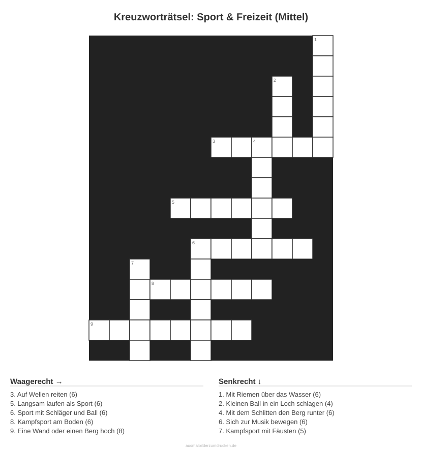 Kreuzworträtsel Kreuzworträtsel: Sport & Freizeit (Mittel) aus der Kategorie Sport - kostenlos ausdrucken