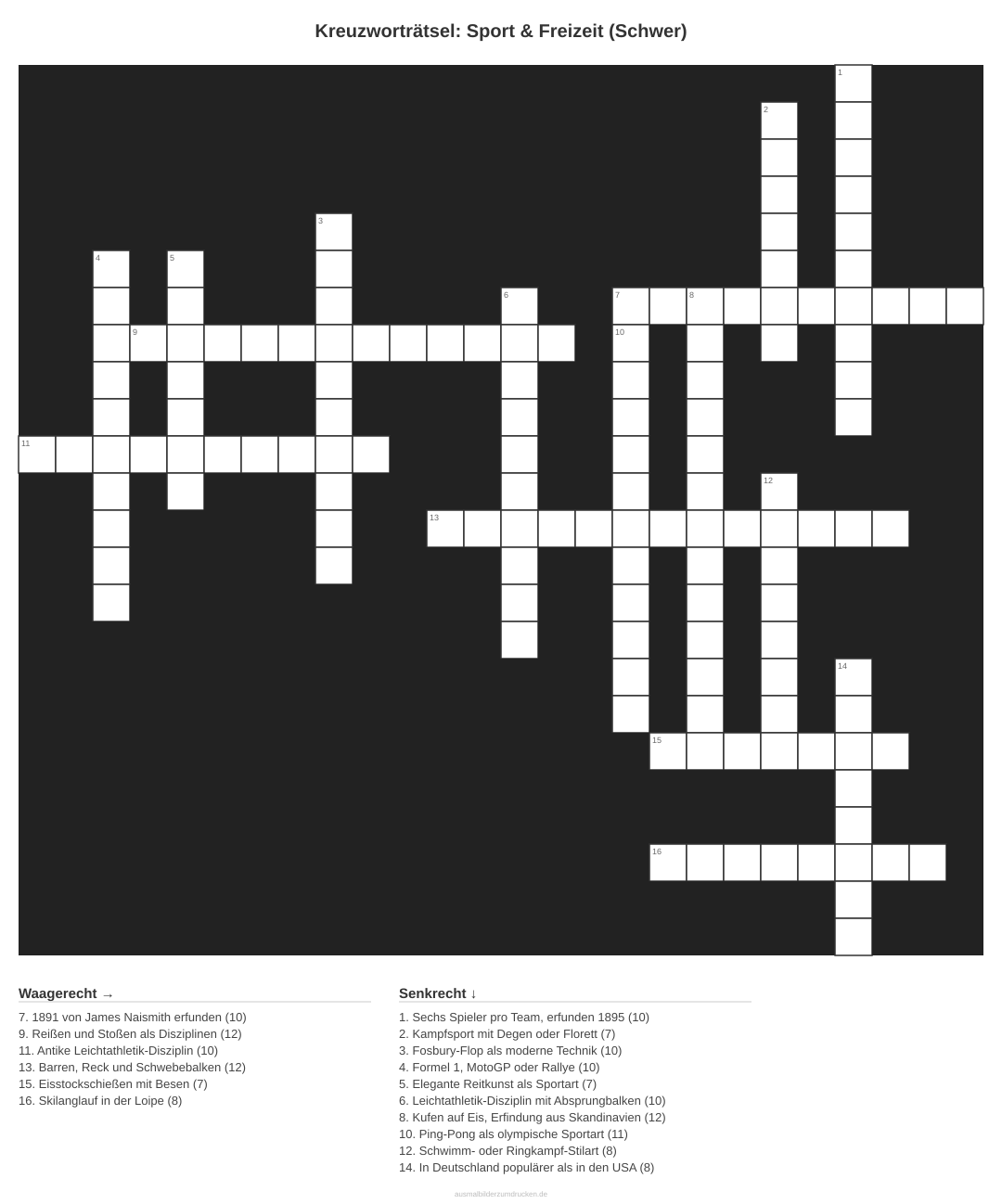 Kreuzworträtsel Kreuzworträtsel: Sport & Freizeit (Schwer) aus der Kategorie Sport - kostenlos ausdrucken