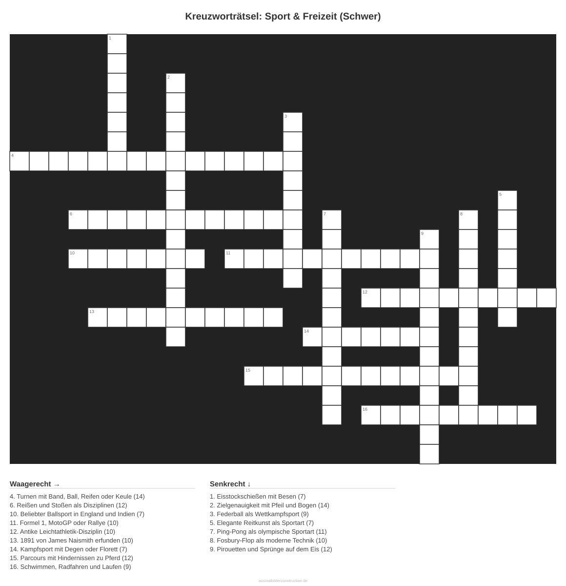Kreuzworträtsel Kreuzworträtsel: Sport & Freizeit (Schwer) aus der Kategorie Sport - kostenlos ausdrucken