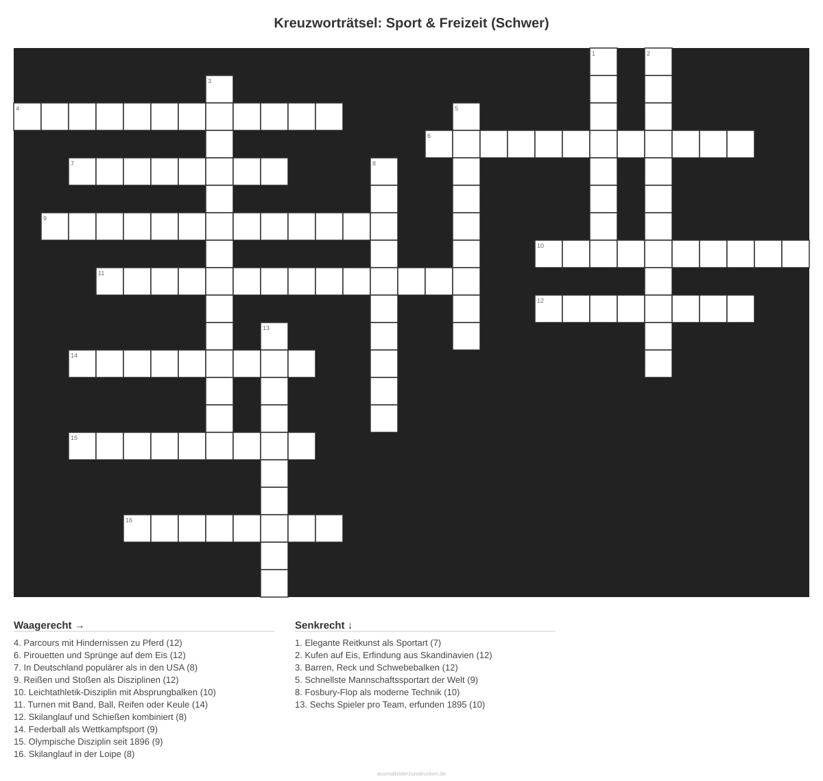 Kreuzworträtsel Kreuzworträtsel: Sport & Freizeit (Schwer) aus der Kategorie Sport - kostenlos ausdrucken