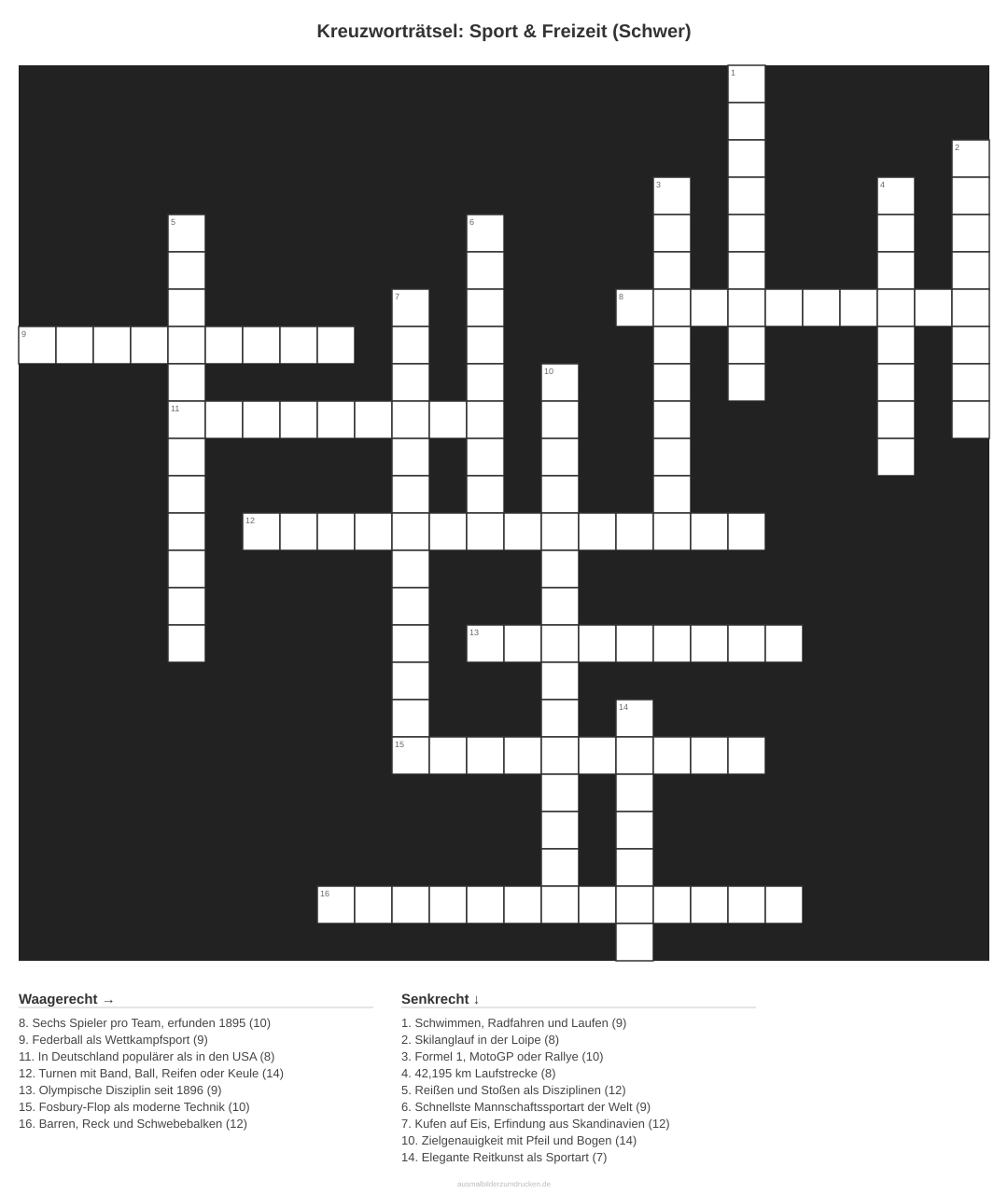 Kreuzworträtsel Kreuzworträtsel: Sport & Freizeit (Schwer) aus der Kategorie Sport - kostenlos ausdrucken
