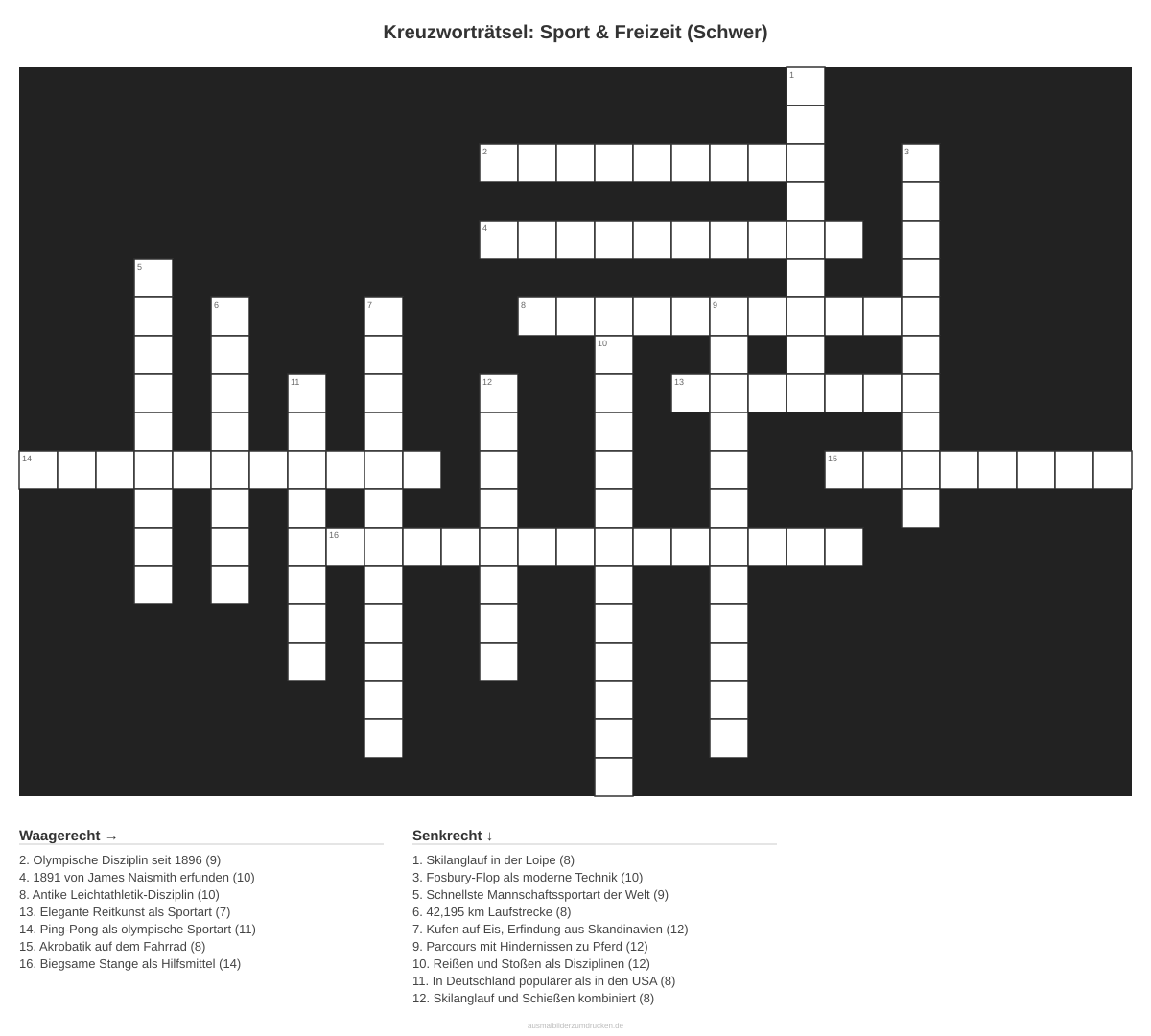 Kreuzworträtsel Kreuzworträtsel: Sport & Freizeit (Schwer) aus der Kategorie Sport - kostenlos ausdrucken