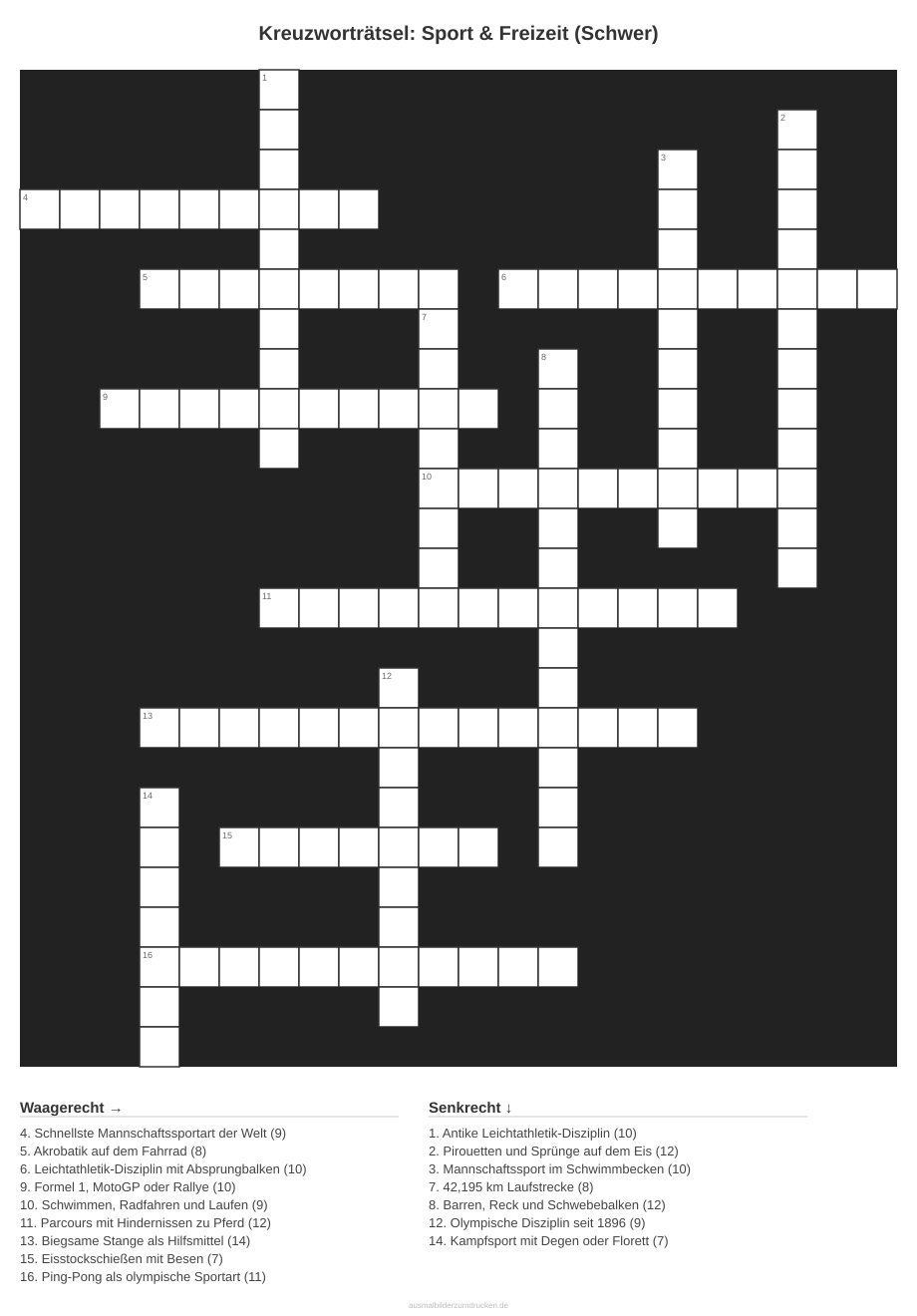 Kreuzworträtsel Kreuzworträtsel: Sport & Freizeit (Schwer) aus der Kategorie Sport - kostenlos ausdrucken