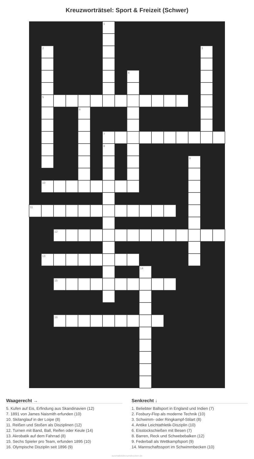 Kreuzworträtsel Kreuzworträtsel: Sport & Freizeit (Schwer) aus der Kategorie Sport - kostenlos ausdrucken