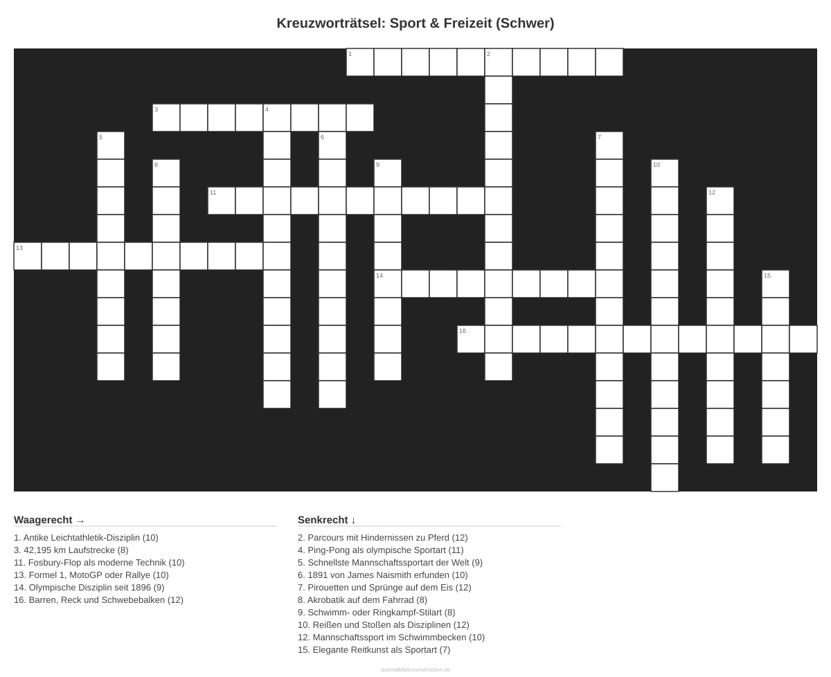 Kreuzworträtsel Kreuzworträtsel: Sport & Freizeit (Schwer) aus der Kategorie Sport - kostenlos ausdrucken