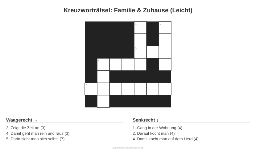 Kreuzworträtsel Kreuzworträtsel: Familie & Zuhause (Leicht) aus der Kategorie Familie - kostenlos ausdrucken