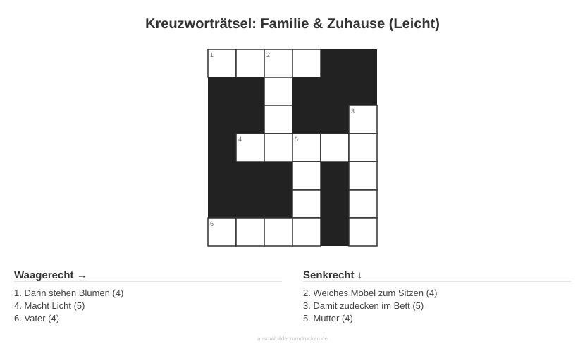 Kreuzworträtsel Kreuzworträtsel: Familie & Zuhause (Leicht) aus der Kategorie Familie - kostenlos ausdrucken