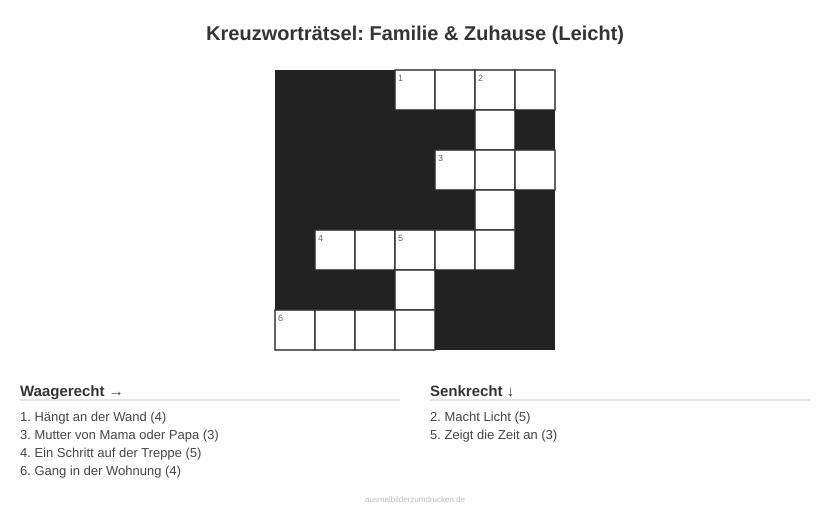 Kreuzworträtsel Kreuzworträtsel: Familie & Zuhause (Leicht) aus der Kategorie Familie - kostenlos ausdrucken