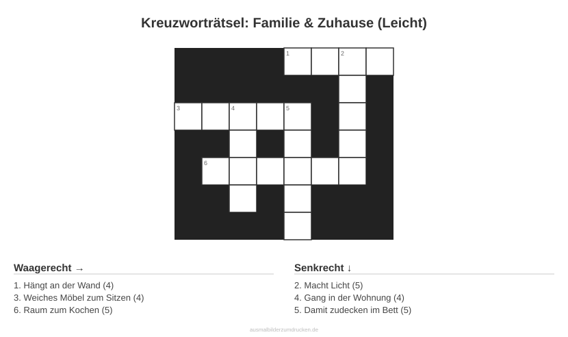 Kreuzworträtsel Kreuzworträtsel: Familie & Zuhause (Leicht) aus der Kategorie Familie - kostenlos ausdrucken