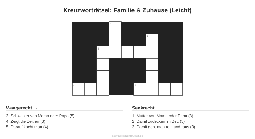 Kreuzworträtsel Kreuzworträtsel: Familie & Zuhause (Leicht) aus der Kategorie Familie - kostenlos ausdrucken