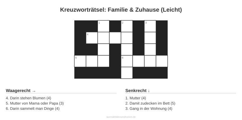 Kreuzworträtsel Kreuzworträtsel: Familie & Zuhause (Leicht) aus der Kategorie Familie - kostenlos ausdrucken