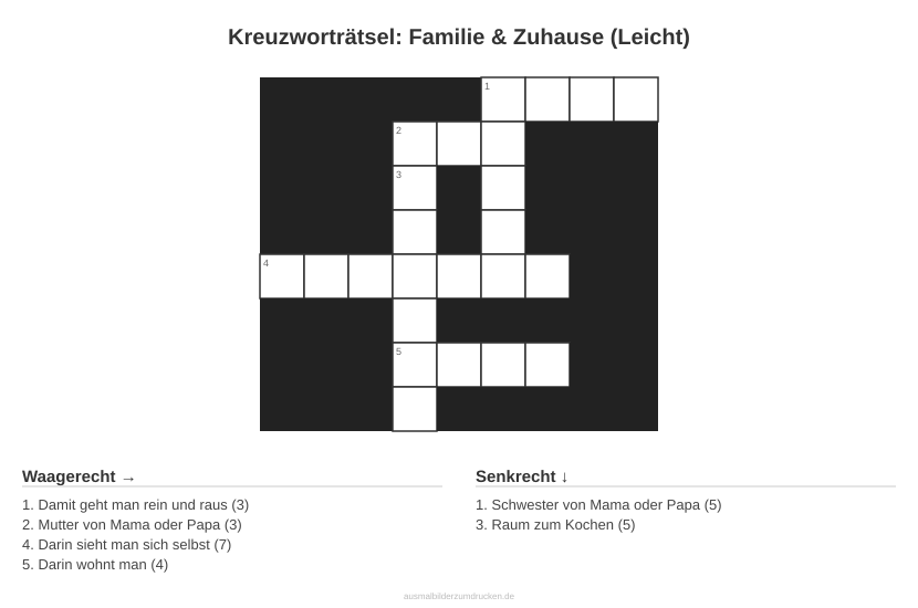 Kreuzworträtsel Kreuzworträtsel: Familie & Zuhause (Leicht) aus der Kategorie Familie - kostenlos ausdrucken