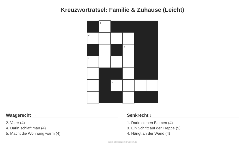 Kreuzworträtsel Kreuzworträtsel: Familie & Zuhause (Leicht) aus der Kategorie Familie - kostenlos ausdrucken