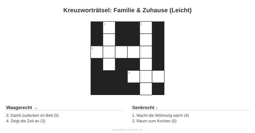 Kreuzworträtsel Kreuzworträtsel: Familie & Zuhause (Leicht) aus der Kategorie Familie - kostenlos ausdrucken