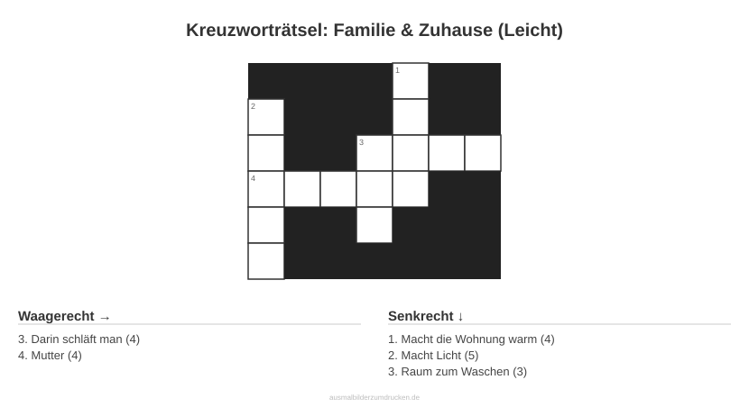 Kreuzworträtsel Kreuzworträtsel: Familie & Zuhause (Leicht) aus der Kategorie Familie - kostenlos ausdrucken