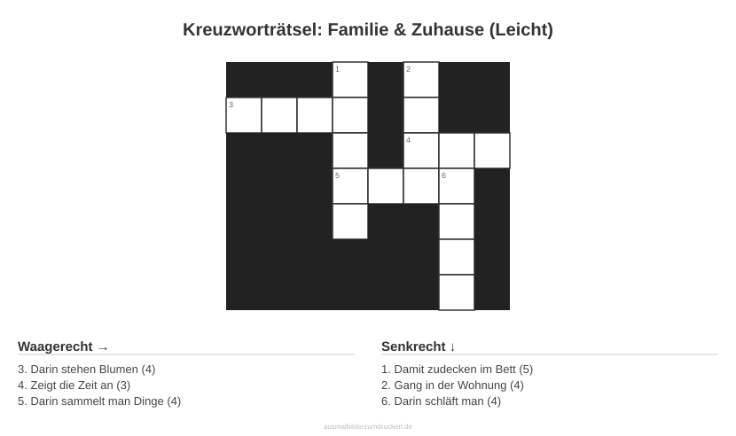 Kreuzworträtsel Kreuzworträtsel: Familie & Zuhause (Leicht) aus der Kategorie Familie - kostenlos ausdrucken