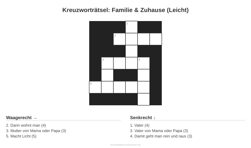 Kreuzworträtsel Kreuzworträtsel: Familie & Zuhause (Leicht) aus der Kategorie Familie - kostenlos ausdrucken