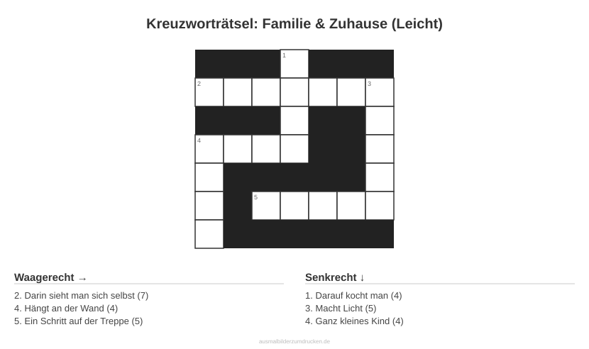 Kreuzworträtsel Kreuzworträtsel: Familie & Zuhause (Leicht) aus der Kategorie Familie - kostenlos ausdrucken