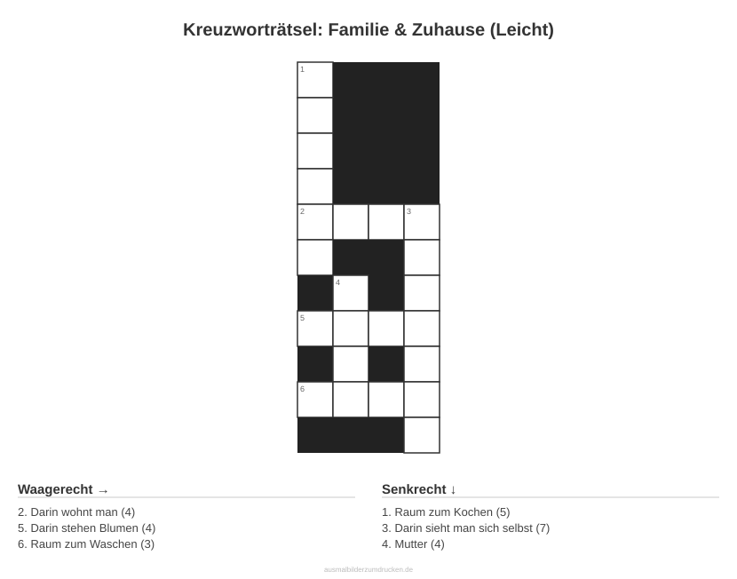 Kreuzworträtsel Kreuzworträtsel: Familie & Zuhause (Leicht) aus der Kategorie Familie - kostenlos ausdrucken