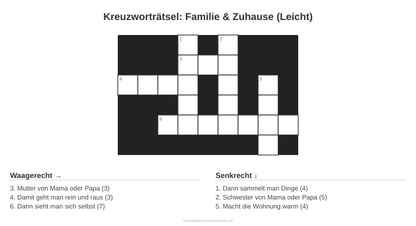 Kreuzworträtsel Kreuzworträtsel: Familie & Zuhause (Leicht) aus der Kategorie Familie - kostenlos ausdrucken
