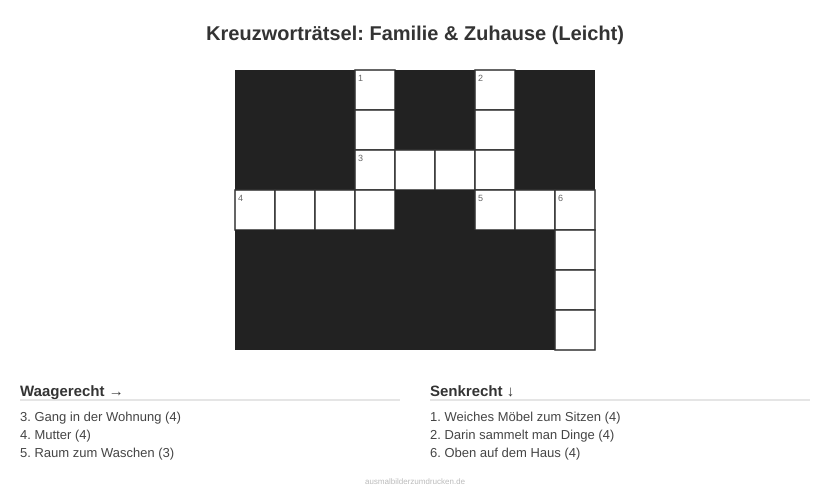 Kreuzworträtsel Kreuzworträtsel: Familie & Zuhause (Leicht) aus der Kategorie Familie - kostenlos ausdrucken