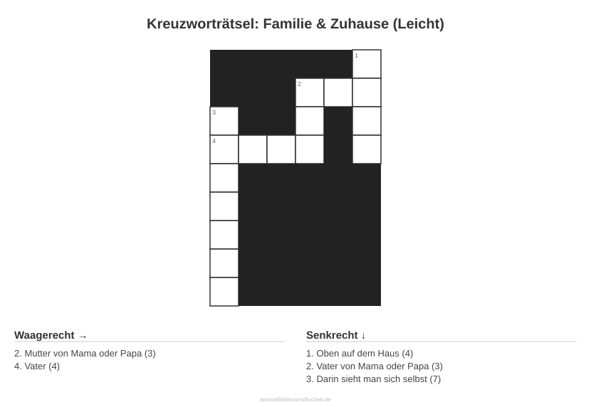 Kreuzworträtsel Kreuzworträtsel: Familie & Zuhause (Leicht) aus der Kategorie Familie - kostenlos ausdrucken